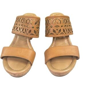 Franco Fortini Leslie Tan/Brown Cutout Studded Cork Wedge Sandals 8.5